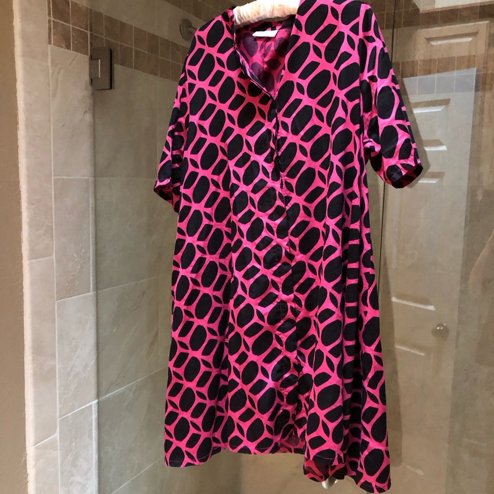 Bryn Walker shirt trapeze Dress XL print 100% cotton pink a line lagenlook